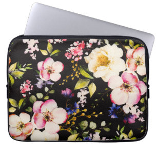 Capa Para Notebook Cor-de-água Cor rosa Rosas amarelas pretas Fundo p