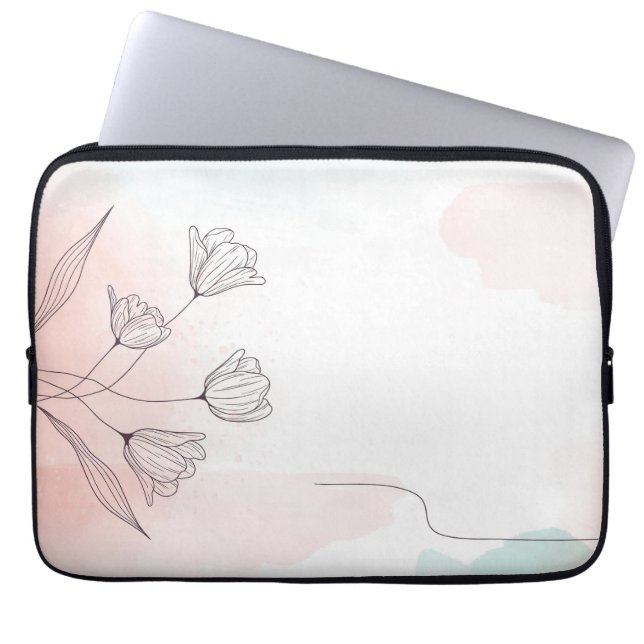 Capa Para Notebook Cor de Água Rosa Romântica Floral (Frente)
