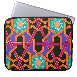 Capa Para Notebook Cor de laranja verde esverdeada e etnia geométrica