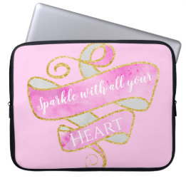 Capa Para Notebook Cor-de-rosa Brilho Coração Feminino Bonito