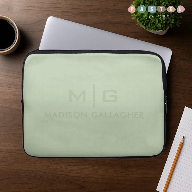Capa Para Notebook Cor Sólida Verde Musgo Sage Pastel Luz Suave (Solid Soft Light Pastel Sage Moss Green Color Laptop Sleeve
)