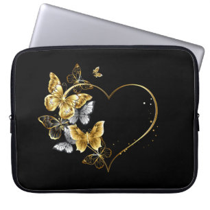 Capa Para Notebook Coração com Borboletas Ouros