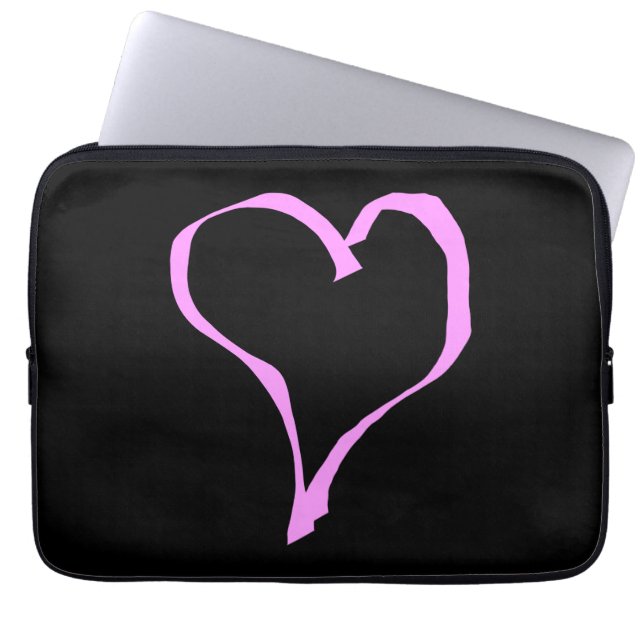 Capa Para Notebook Coração cor-de-rosa no preto (Frente)