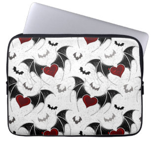 Capa Para Notebook Coração de Halloween com asas de morcego preto