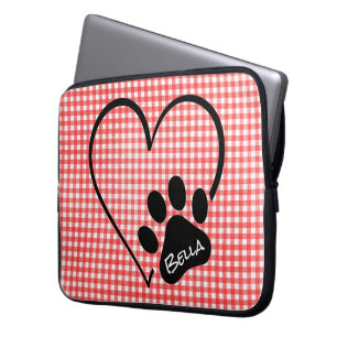 Capa Para Notebook Coração de Impressão da Pata de Cão em Gingham