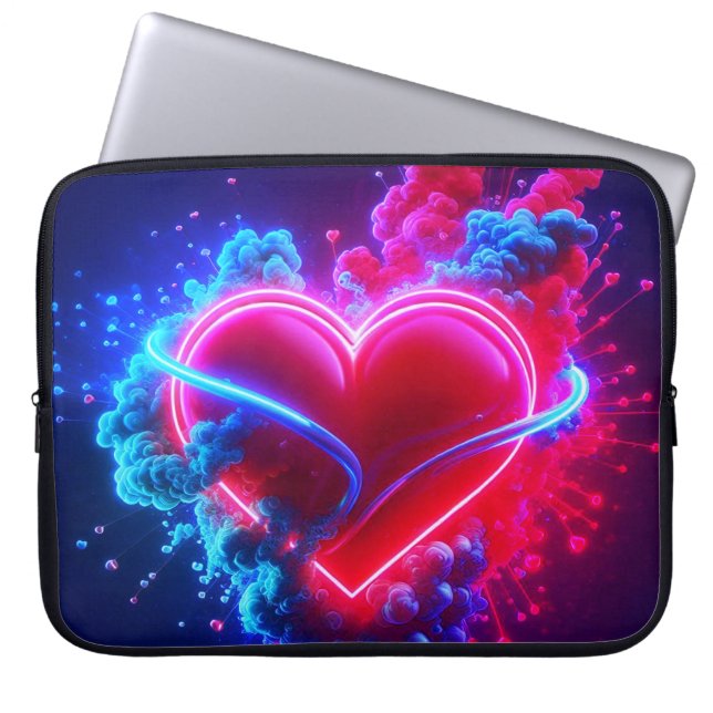 Capa Para Notebook Coração de São Valentim Vermelho e Azul em uma Bol (Frente)