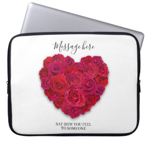 Capa Para Notebook Coração Floral Romântico de Rosa Vermelha com Text