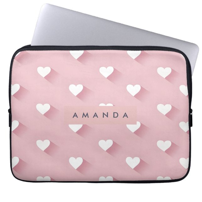 Capa Para Notebook Coração Pessoalizado Kawaii Rosa Suave (Frente)