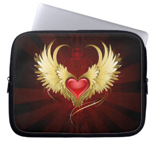 Capa Para Notebook Coração Vermelho com Asas Ouros