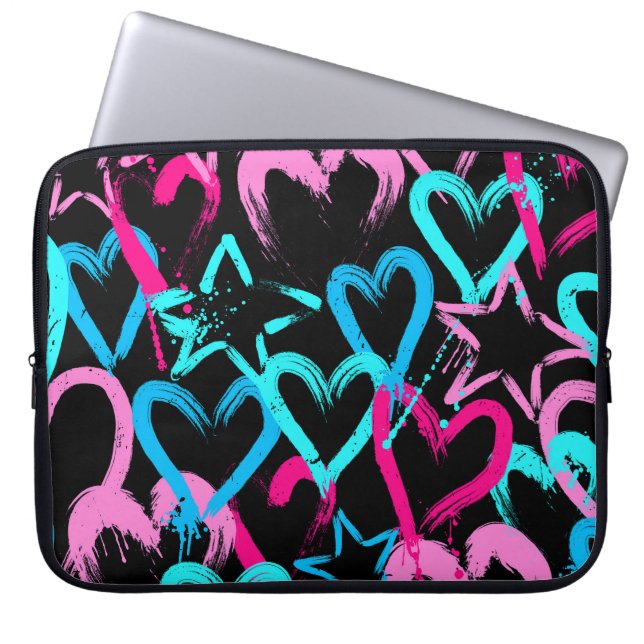 Capa Para Notebook Corações brilhantes e estrelas, padrão perfeito. (Frente)