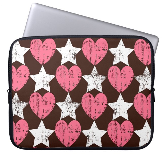 Capa Para Notebook Corações com Threadbare Retro Textura de Estrelas (Frente)