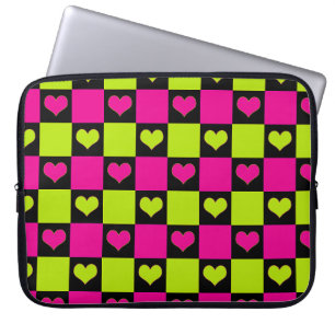 Capa Para Notebook Corações da Desktop Board - Verde limão, rosa quen