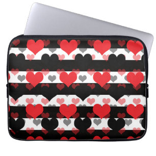 Capa Para Notebook Corações de Amor Preto Vermelho com Stripes Branca
