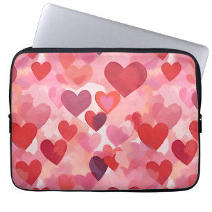 Capa Para Notebook Corações de Aquarela Rosa e Vermelho Coquette Româ
