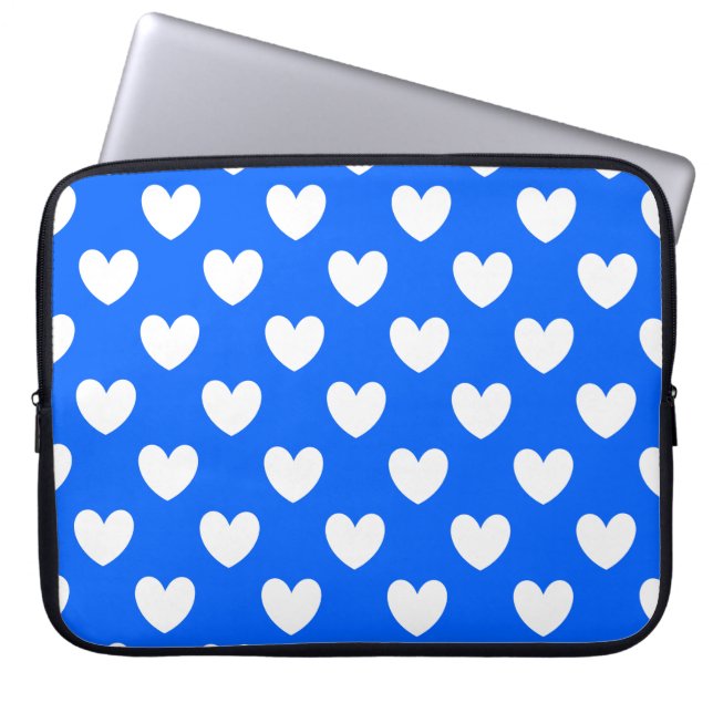 Capa Para Notebook Corações de bolinhas brancas no azul (Frente)