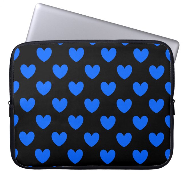 Capa Para Notebook Corações de polca azul em preto (Frente)