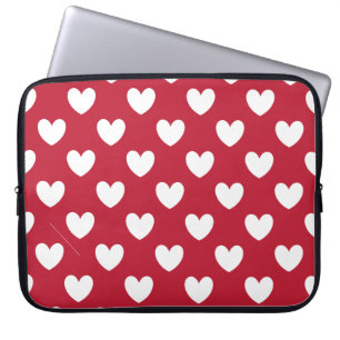 Capa Para Notebook Corações de polca branca e vermelha