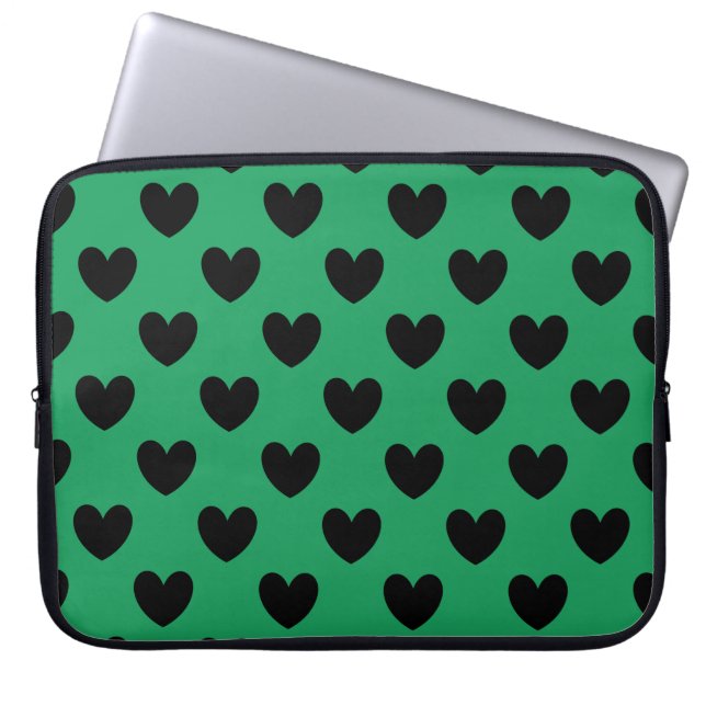 Capa Para Notebook Corações de polca pretos em Kelly Green (Frente)
