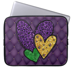 CAPA PARA NOTEBOOK CORAÇÕES DOURADAS DE GRAS MARDI VERDE PURPAS
