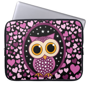 Capa Para Notebook corações e coruja cor-de-rosa
