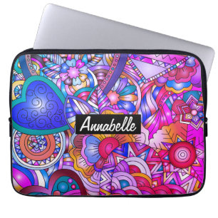 Capa Para Notebook Corações e Flores Coloridos Abstratos Personalizad