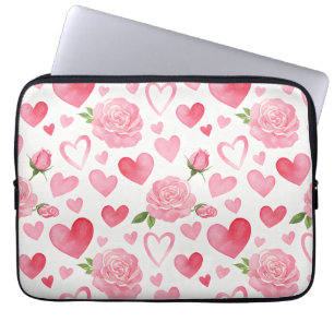 Capa Para Notebook Corações e Rosas rosa