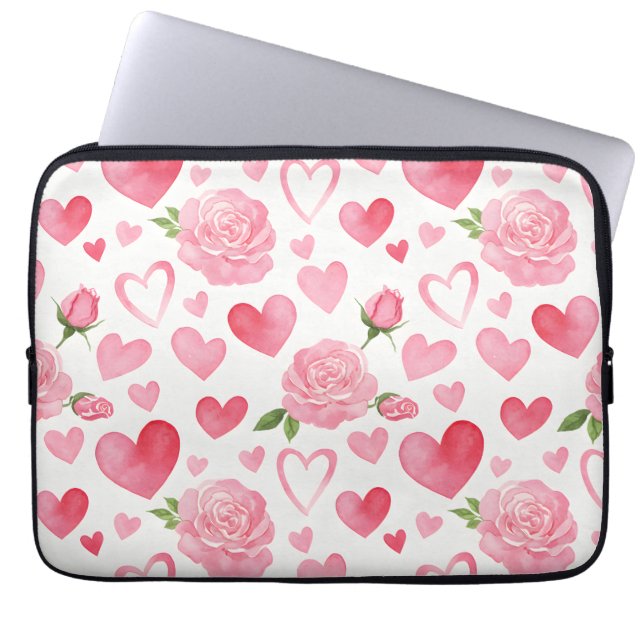 Capa Para Notebook Corações e Rosas rosa (Frente)