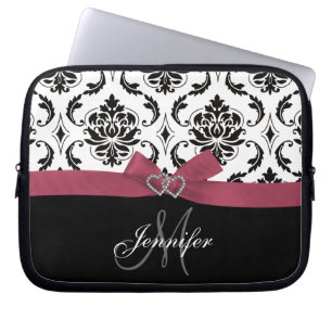 Capa Para Notebook Corações pretos Monogrammed do diamante do arco