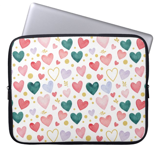 Capa Para Notebook Corações Vibrantes de Aquarela em Arco-íris (Frente)