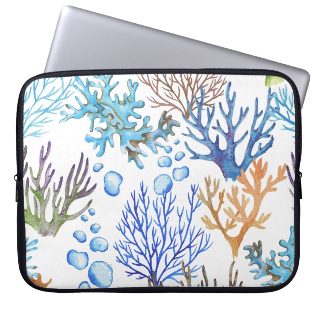 Capa Para Notebook Corais desenhados à mão: padrão submarino. (Frente)