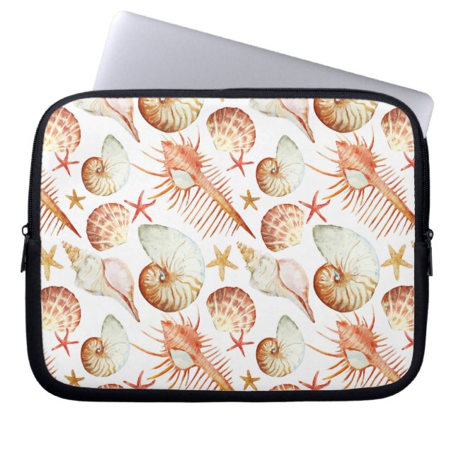 Capa Para Notebook Coral Com Conchas E Caranguejos (Frente)