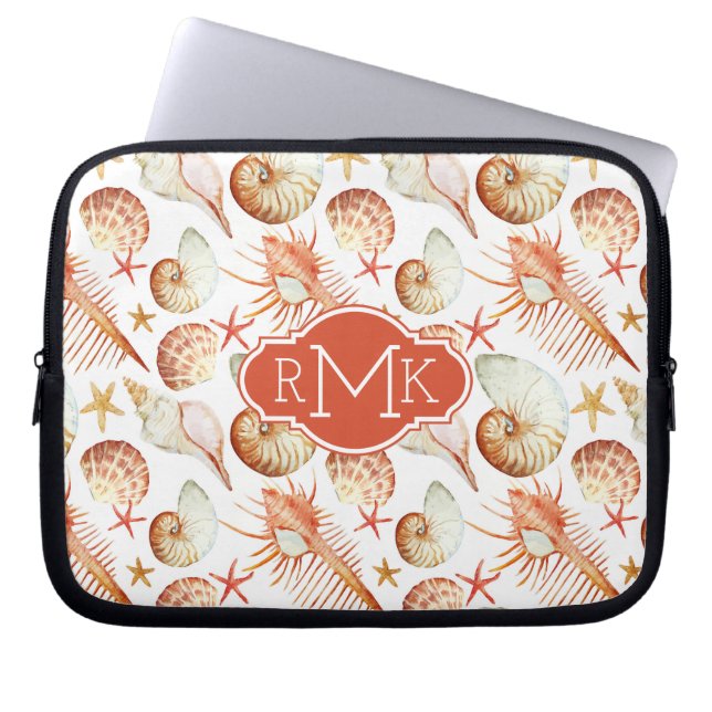 Capa Para Notebook Coral com escudos & monograma do teste padrão | (Frente)