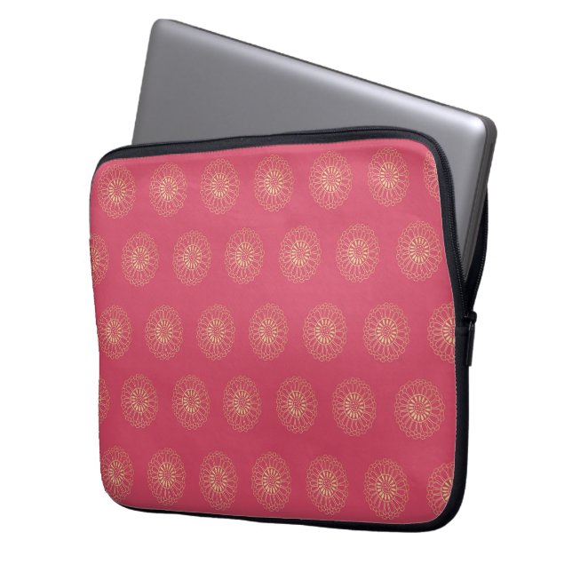Capa Para Notebook Coral | Golden Zinnia Flower Medallions (Frente Esquerda)