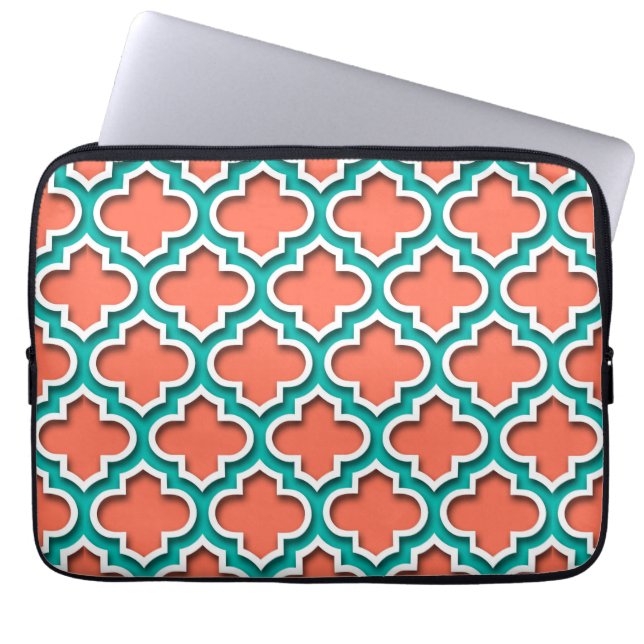 Capa Para Notebook Coral Teal White Quatrefoil Marroquino #5DS (Frente)