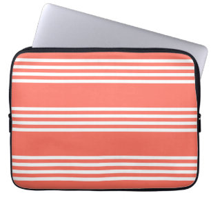 Capa Para Notebook Coral vivo e padrão branco de quatro faixas