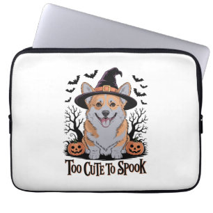 Capa Para Notebook Corgi de Halloween Fofo com Chapéu de Bruxa