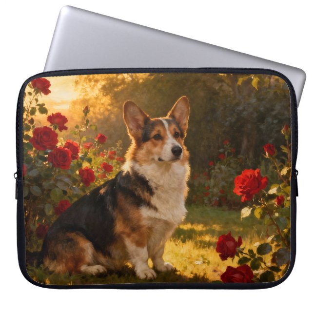 Capa Para Notebook Corgi in the Roses I (Frente)