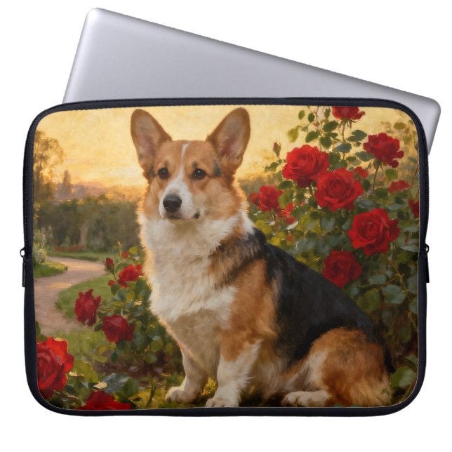 Capa Para Notebook Corgi in the Roses II (Frente)