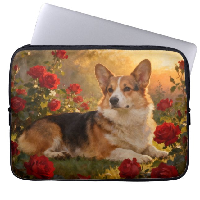 Capa Para Notebook Corgi nas Rosas VI (Frente)