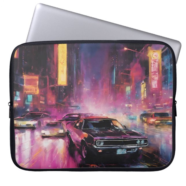 Capa Para Notebook Corrida noturna em Vibrant City (Frente)