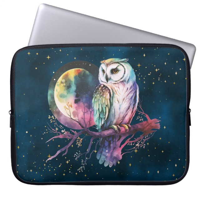 Capa Para Notebook Coruja-Arco-Íris Mística e Lua Celestial Completa (Frente)