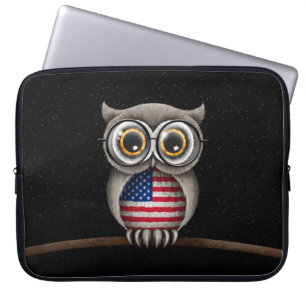 Capa Para Notebook Coruja bonito da bandeira americana que veste
