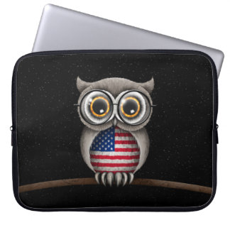 Capa Para Notebook Coruja bonito da bandeira americana que veste