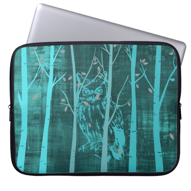 Capa Para Notebook Coruja da Floresta Azul Grunge (Frente)