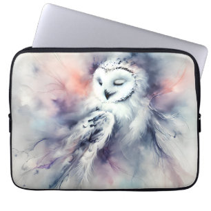 Capa Para Notebook Coruja Nevada Encantada em Aquarela