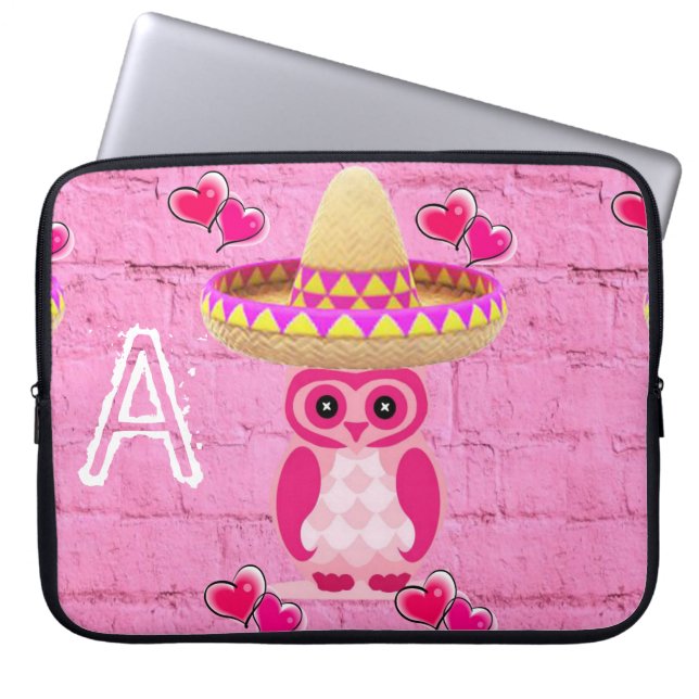 Capa Para Notebook Coruja Rosa bolsa de laptop (Frente)