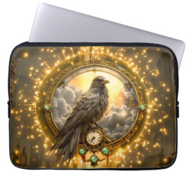 Capa Para Notebook Corvo Guardião do Tempo – Relógio Gótico