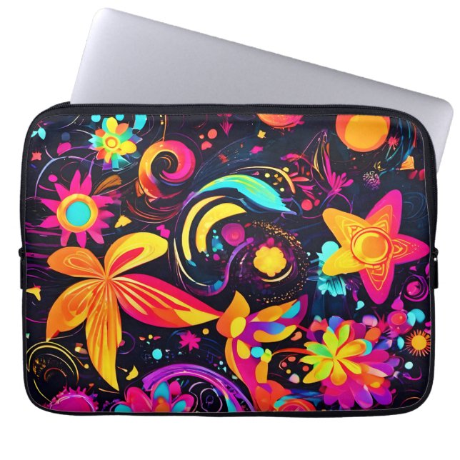 Capa Para Notebook Cosmos Florais Psicodélicos (Frente)