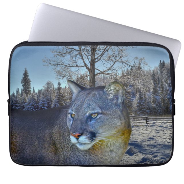 Capa Para Notebook Cougar Mountain Lion & Winter Tree (Frente)