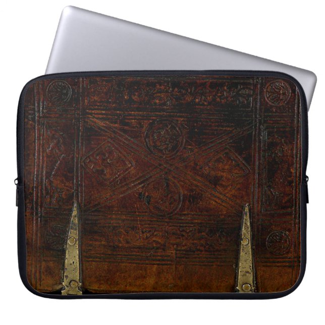 Capa Para Notebook Couro antigo com fechamentos de bronze (Frente)